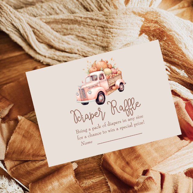 Fall Girl Baby Shower Pumpkin Truck Diaper Raffle Enclosure Card (Creator Uploaded)