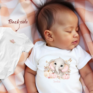 Fall Girl Elephant Pink Custom Name Baby Bodysuit