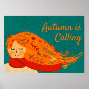 Fall Girl Red Scarf, personalise Poster