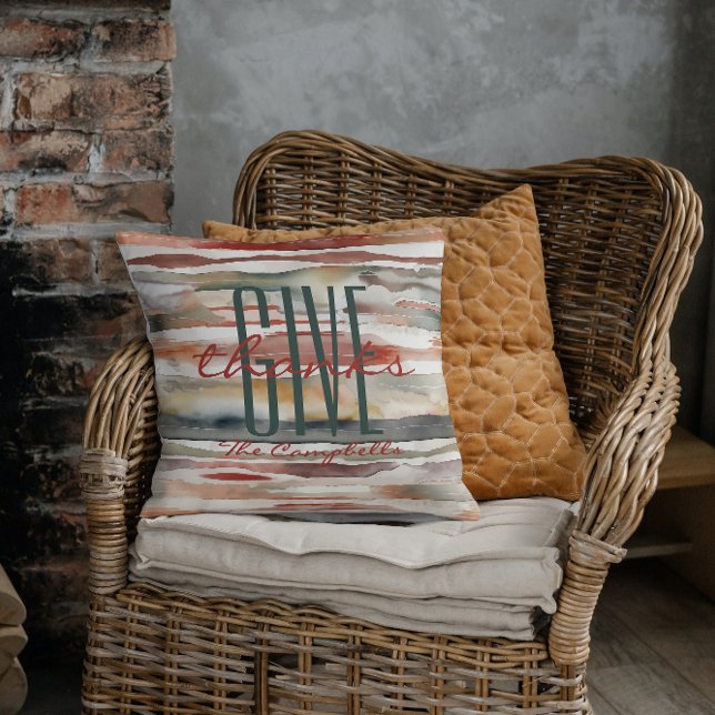 Fall Give Thanks Personalised Name Watercolor Cushion (Creator Uploaded)