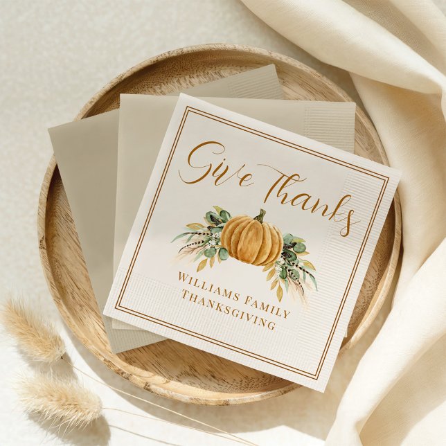 Fall Give Thanks Rustic Thanksgiving Pumpkin Napkin (Creator Uploaded)
