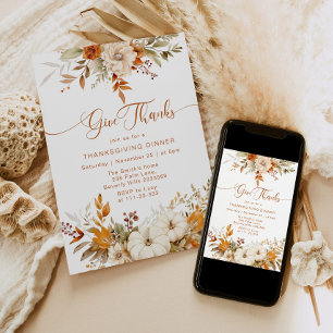 Fall Give Thanks Thanksgiving Dinner rustic Invitation