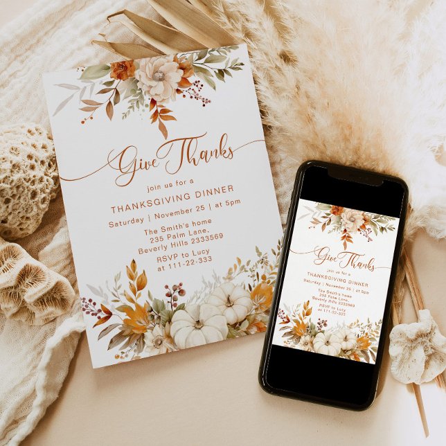 Fall Give Thanks Thanksgiving Dinner rustic Invitation (Creator Uploaded)