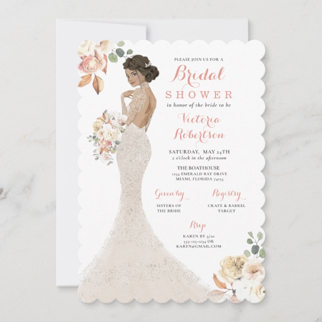 Fall Glam Bride in Gown Bridal Shower Invitation (Front)