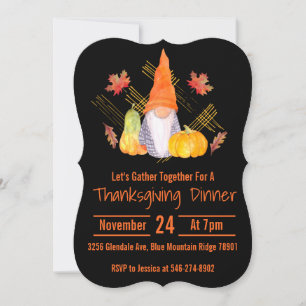Fall Gnome Black Background Invitation