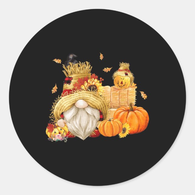 Fall Gnome Scarecrow Gnome Fall Halloween Thanksgi Classic Round Sticker (Front)