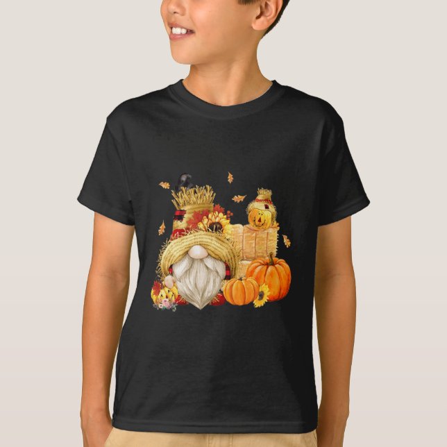 Fall Gnome Scarecrow Gnome Fall Halloween Thanksgi T-Shirt (Front)