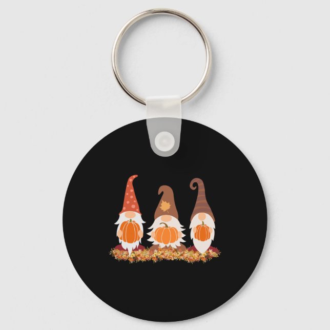 Fall Gnomes And Autumn Leaves Cute Graphic  Key Ring (Front)