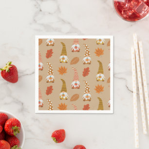 Fall Gnomes with Autumn Leaves Thanksgiving Dinner Napkin