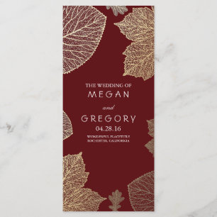 Fall Gold and Burgundy Leaves Wedding Programs Programme