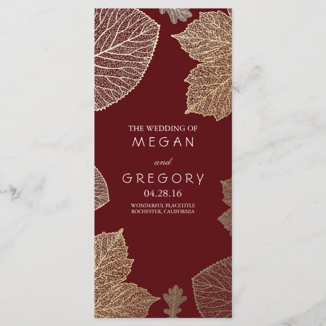 Fall Gold and Burgundy Leaves Wedding Programs Programme (Front)