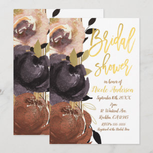 Fall Gold Bridal Shower Bold Flowers Modern Floral Invitation