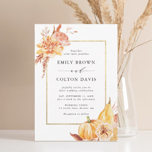 Fall Gold Floral Pumpkin Rustic Wedding  Invitation