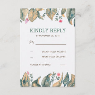 Fall Gold Leaves Rustic Forest Wedding RSVP Card