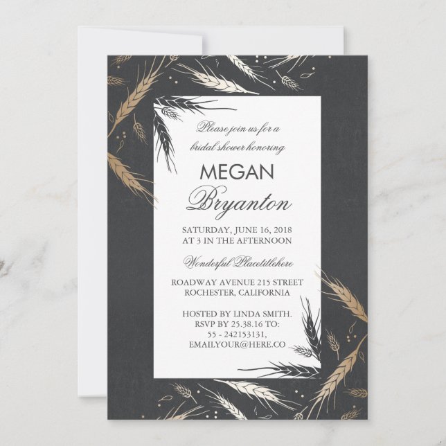 Fall Gold Wheat Modern Rustic Bridal Shower Invitation (Front)