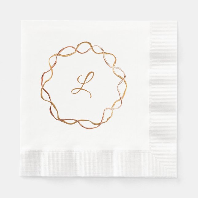 Fall Gold Wreath Monogram Paper Napkin (Front)