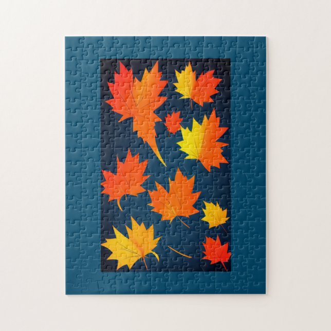 Fall golden orange leaves navy blue background jigsaw puzzle (Vertical)
