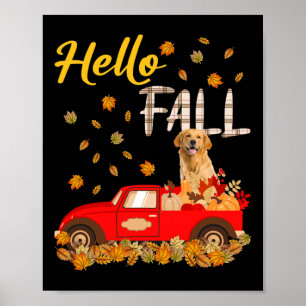 Fall Golden Retriever Leaf Autumn Red Truck Dog Lo Poster