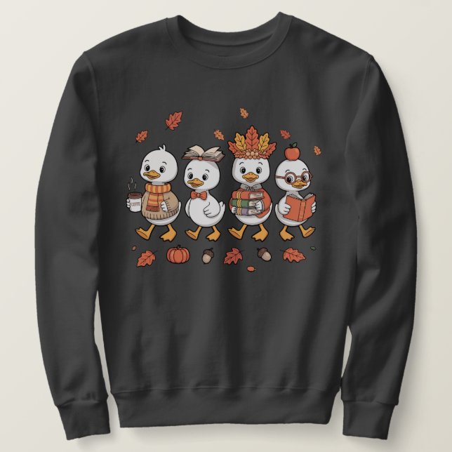 Fall Goose Teacher Kindergarten Preschool Book  Sweatshirt (Design Front)