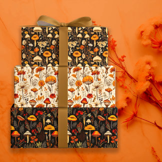 Fall Gothic Cottagecore Mushrooms and Florals Wrapping Paper Sheet
