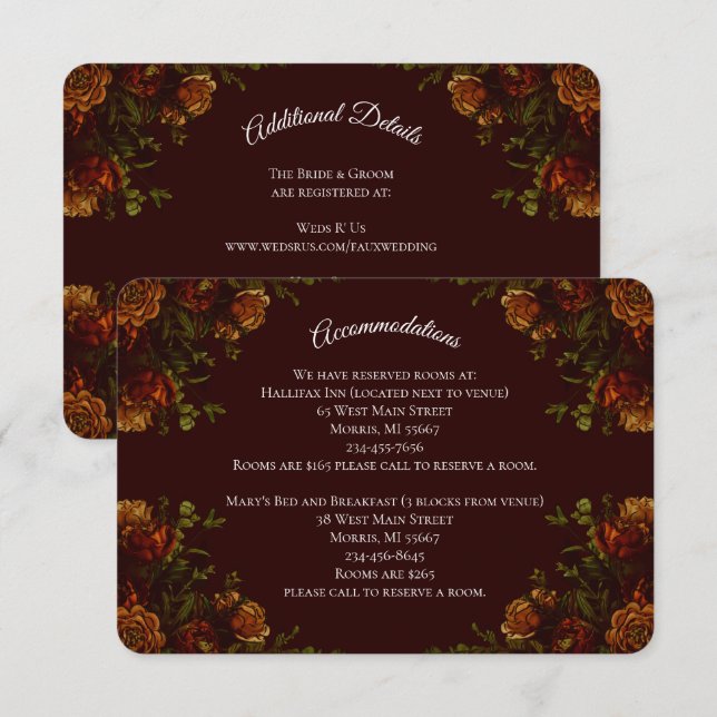 Fall Gothic Wedding Rustic Maroon Enclosure Card (Front/Back)
