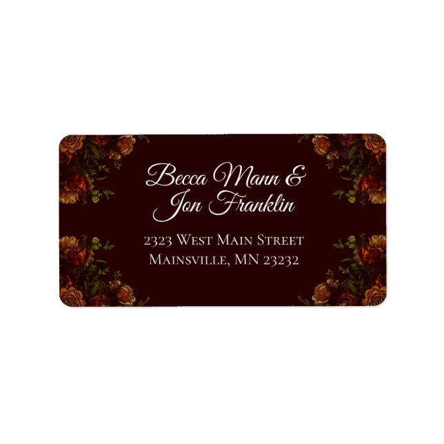 Fall Gothic Wedding Rustic Orange Maroon Label (Front)