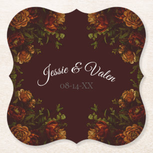 Fall Gothic Wedding Rustic Orange Maroon Paper Coaster