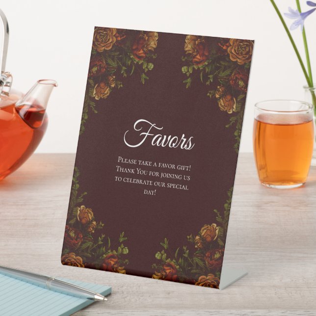 Fall Gothic Wedding Rustic Orange Maroon Pedestal Sign (In SItu)