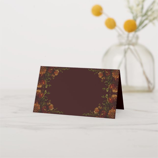 Fall Gothic Wedding Rustic Orange Maroon Place Card (Front)