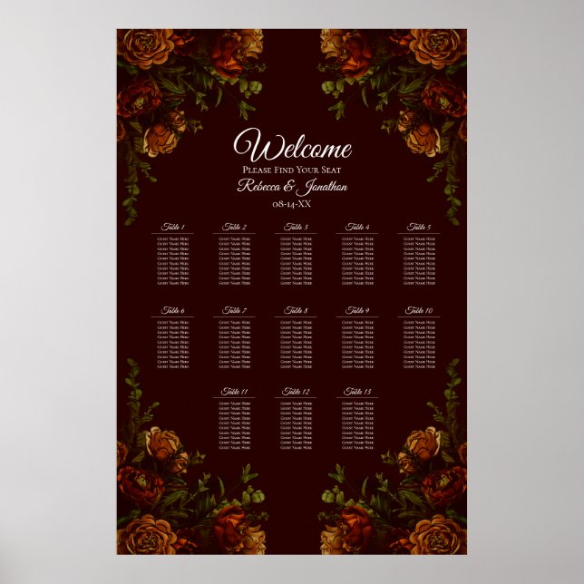 Fall Gothic Wedding Rustic Orange Maroon Poster (Front)