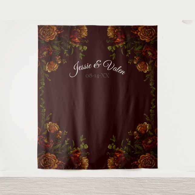 Fall Gothic Wedding Rustic Orange Maroon Tapestry (Front)