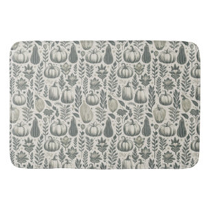 Fall Gourds Block Print in Green Bath Mat