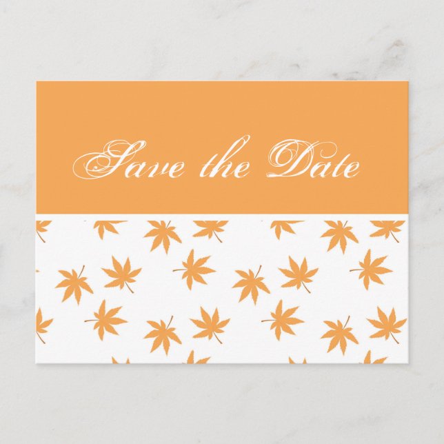 Fall graphic yellow leaves wedding save the date announcement postcard (Front)