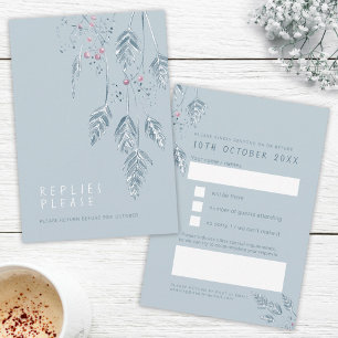 Fall grass berries blue red wedding reply RSVP  Card