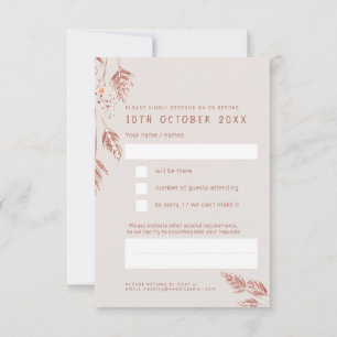 Fall grass berries wedding tan brown reply RSVP  Card