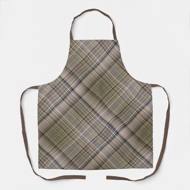 Fall Grass Brown and Olive Green Plaid Apron (Front)