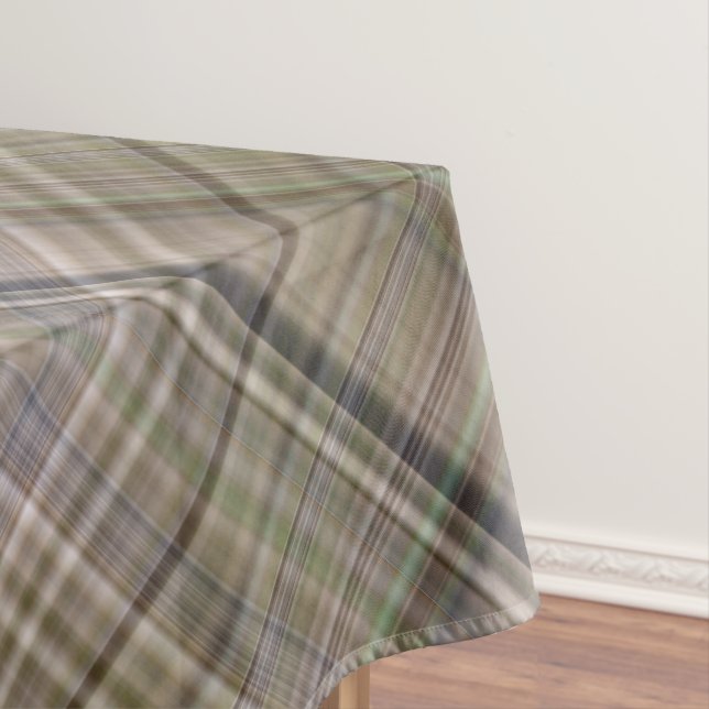 Fall Grass Brown and Olive Green Plaid Tablecloth (In Situ)