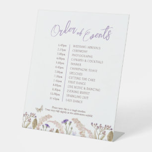 Fall grasses wildflower wedding order of events pedestal sign
