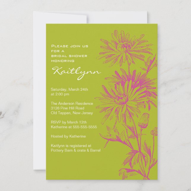 Fall Green & Pink Floral Bridal Shower Invitation (Front)