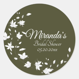 Fall Green & White Bridal Shower Classic Round Sticker