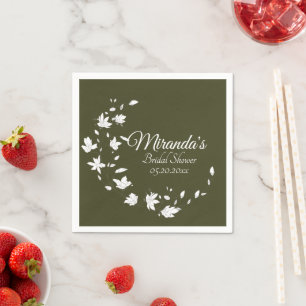 Fall Green & White Floral Bridal Shower Paper  Napkin