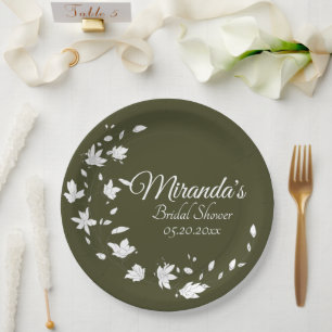 Fall Green & White Floral Bridal Shower Paper Plate