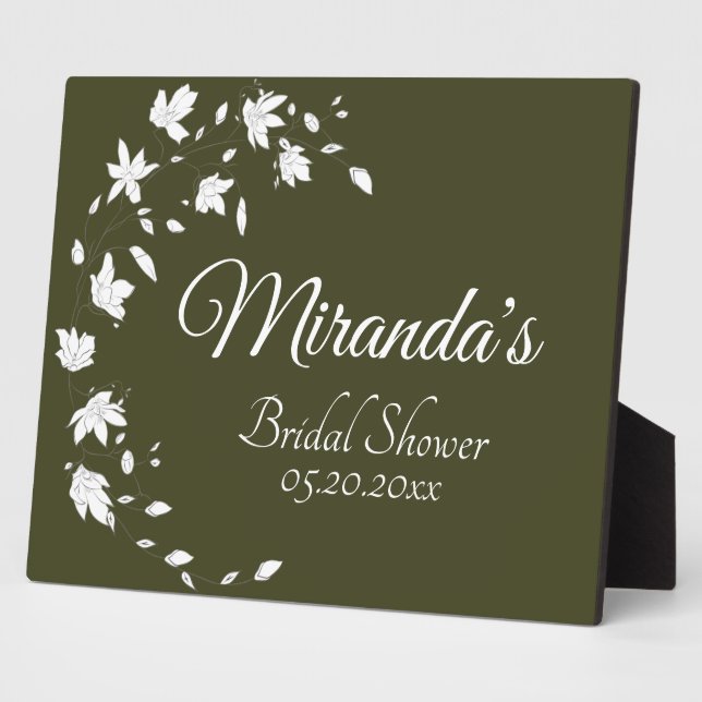 Fall Green & White Floral Bridal Shower Table  Plaque (Side)