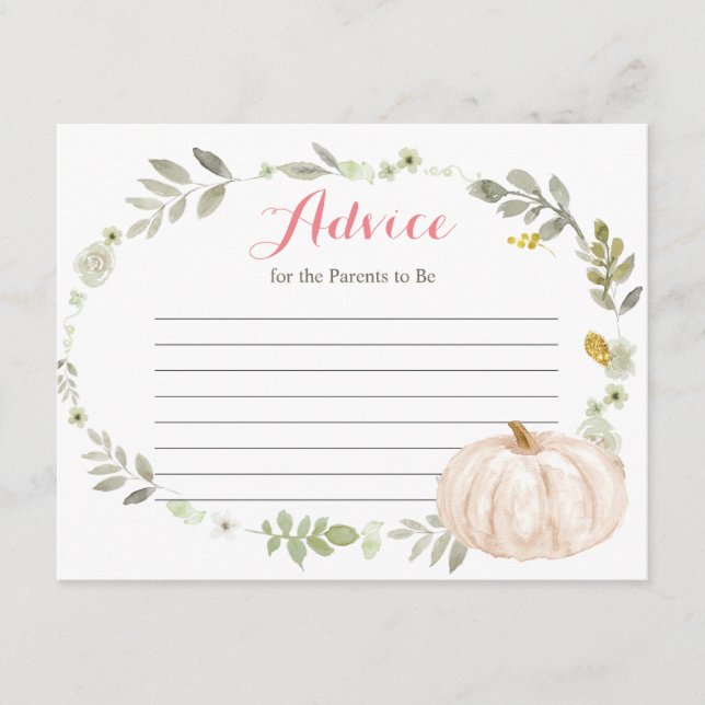 Fall Greenery Floral Pumpkin advice card (Front)