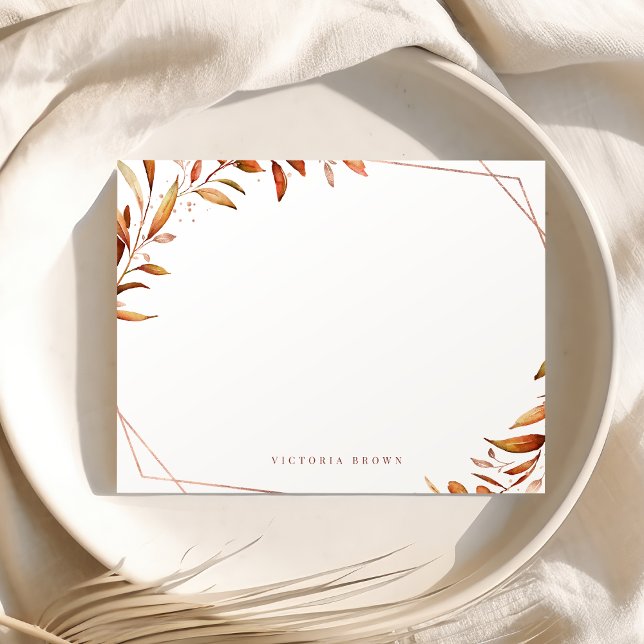 Fall Greenery Geometric Personalized Stationery Card (Fall Greenery Geometric Personalized Stationery Note Card)