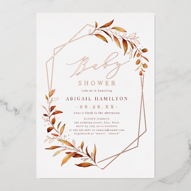 Fall Greenery Geometric Rustic Baby Shower (Front)
