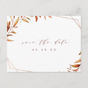 Fall Greenery Geometric Rustic Save The Date Announcement Postcard