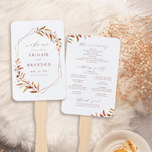 Fall Greenery Geometric Rustic Wedding Program Hand Fan