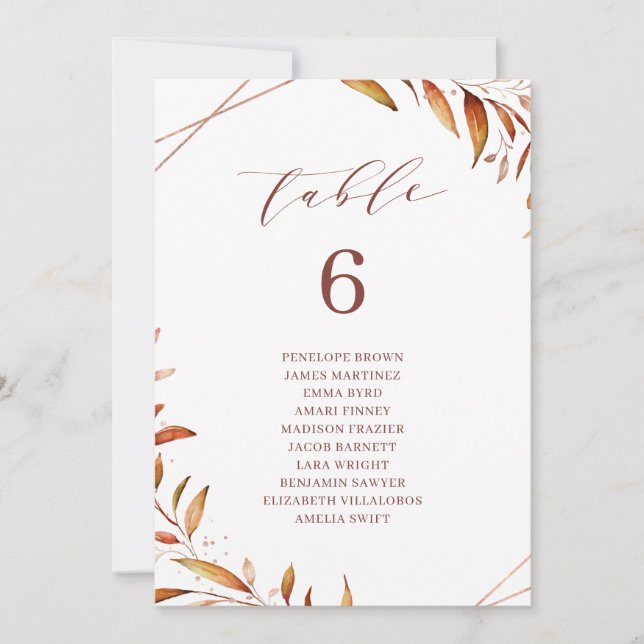 Fall Greenery Geometric table number seating chart (Front)