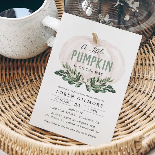 Fall Greenery Little Pumpkin Baby Shower Invitation (Creator Uploaded)